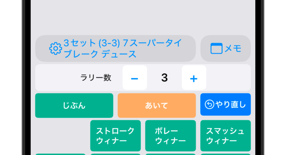 データテニスのラリー数記録画面