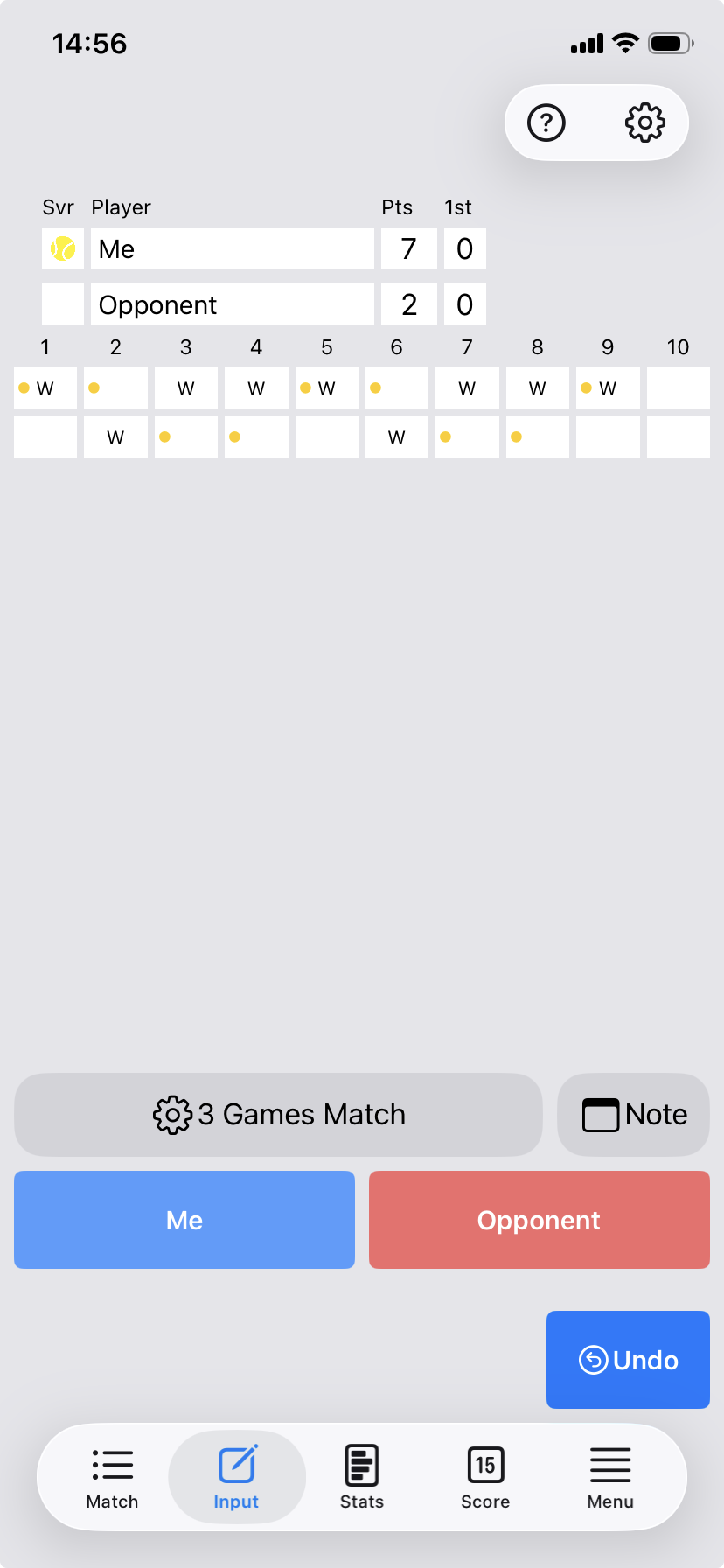 Screenshot of score entry