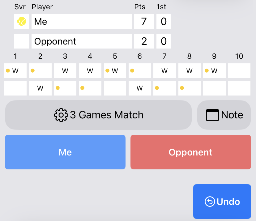 DataTT table tennis score tracking screen