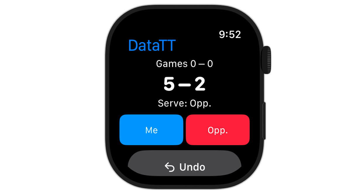Recording a point by tapping Me or Opp. on Apple Watch